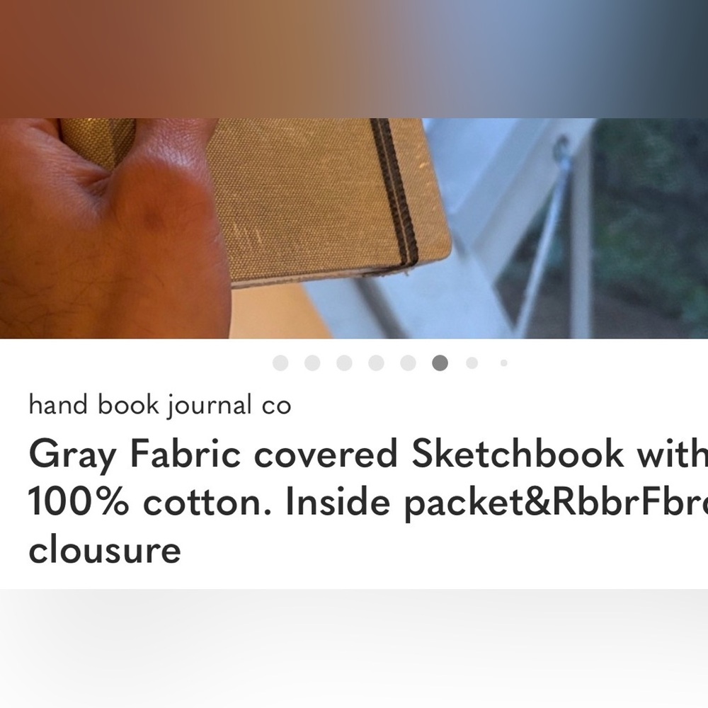 Gray Fabric covered Sketchbook with 100% cotton. Inside packet&RbbrFbrc clousure